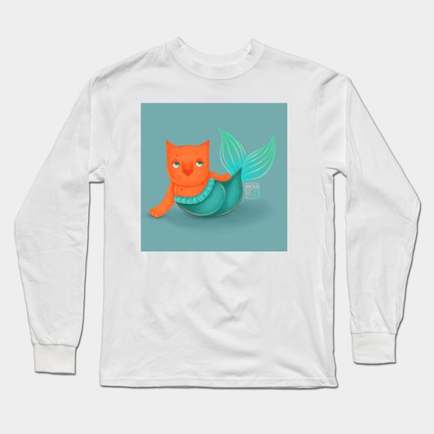 Cat Mermaid illustration Long Sleeve T-Shirt by MashaBgd